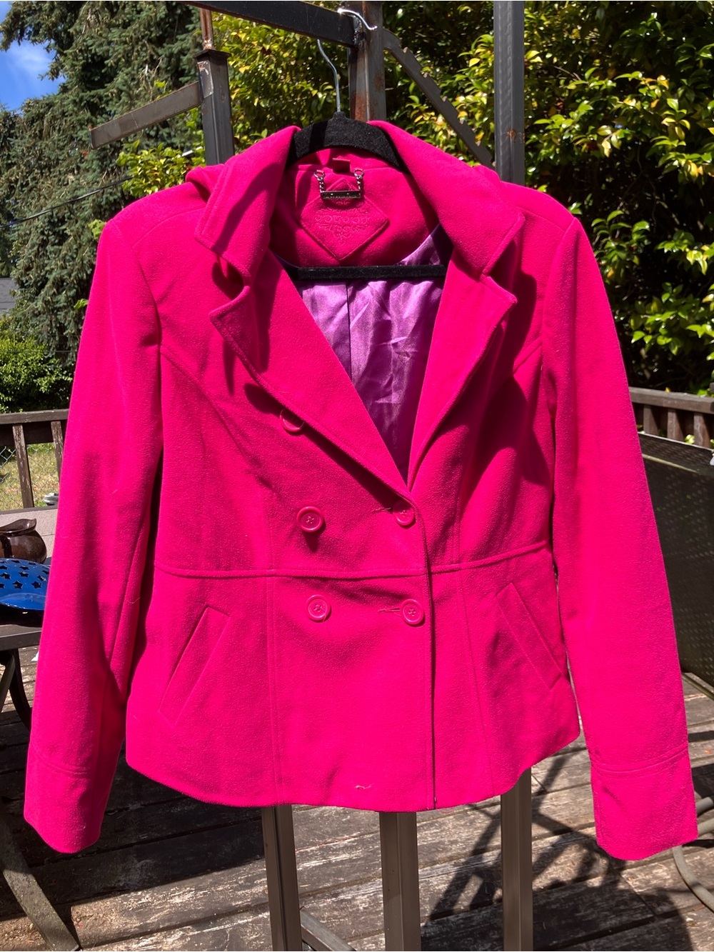 Joujou Hot Pink Fuchsia Women’s Double Breasted Pea Coat Size XL